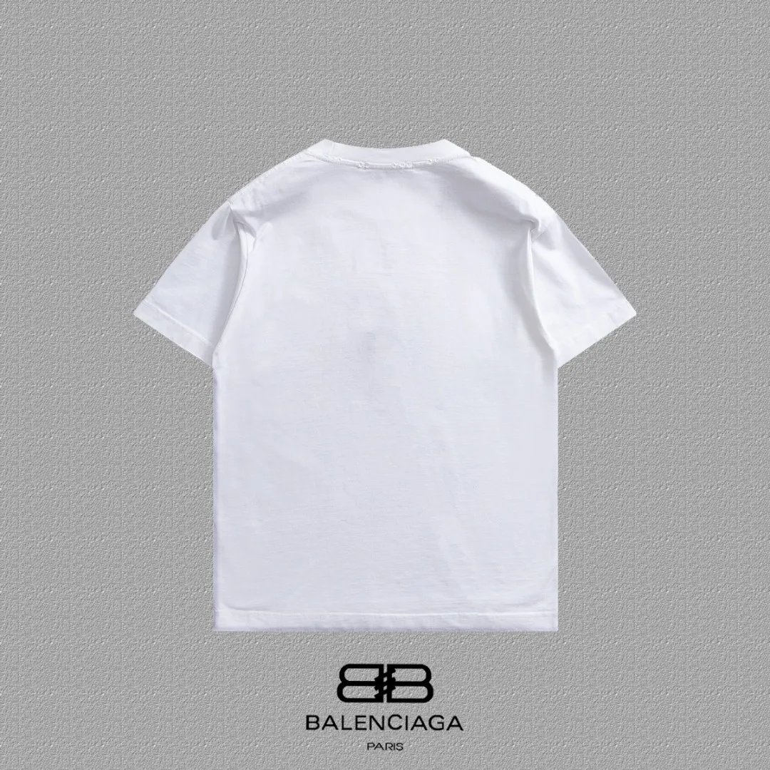 P100✨🔥 [BALENCIAGA] 2026FW short-sleeved T-shirt Premium 26s double yarn 300g fabric embroidery fraying process Color: Black White Green Size: S M L XL 2XL